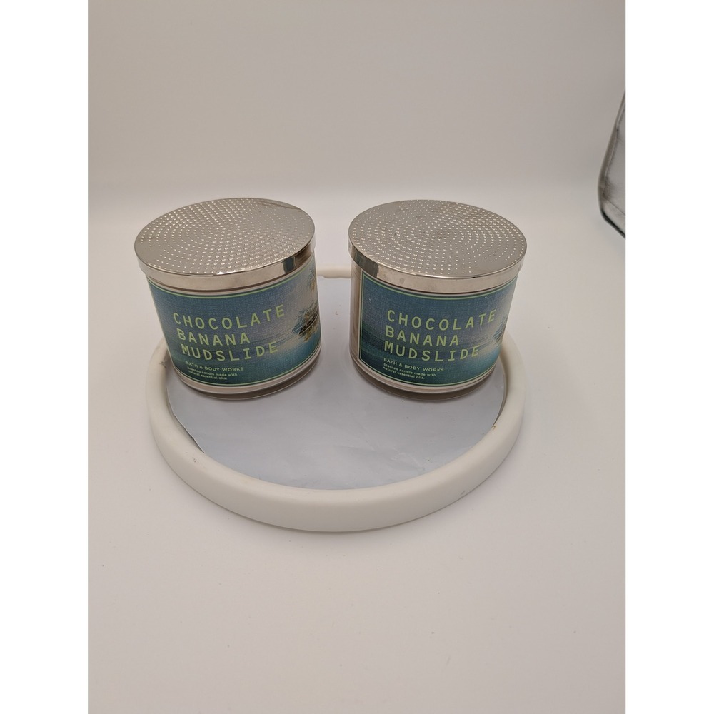 Bath & Body Works Chocolate Banana Mudslide 3 Wick Candle Lot of 2 Essential Oil